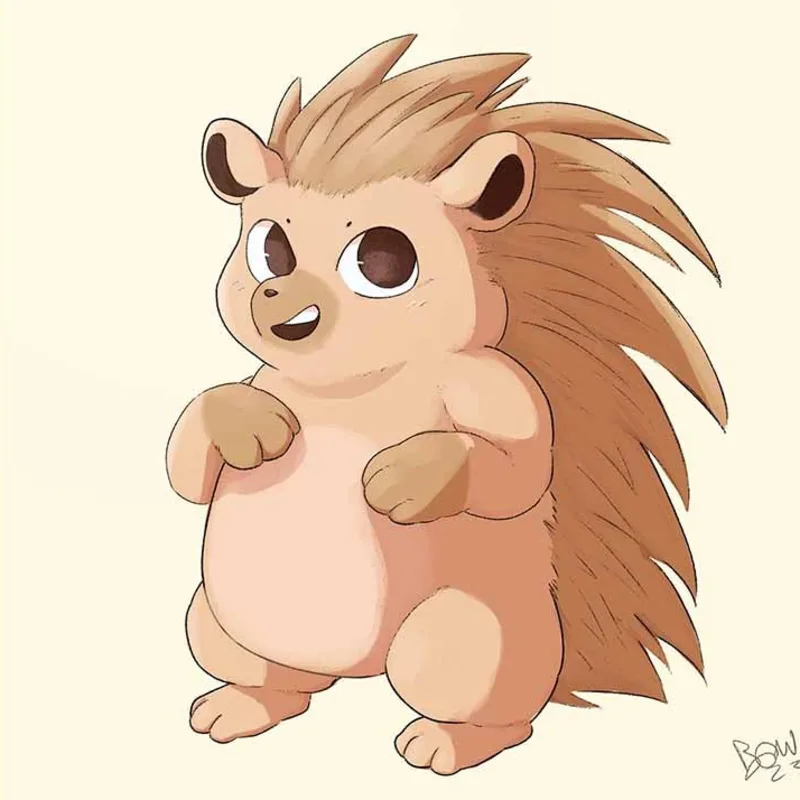 A cartoon drawing of a hedgehog.