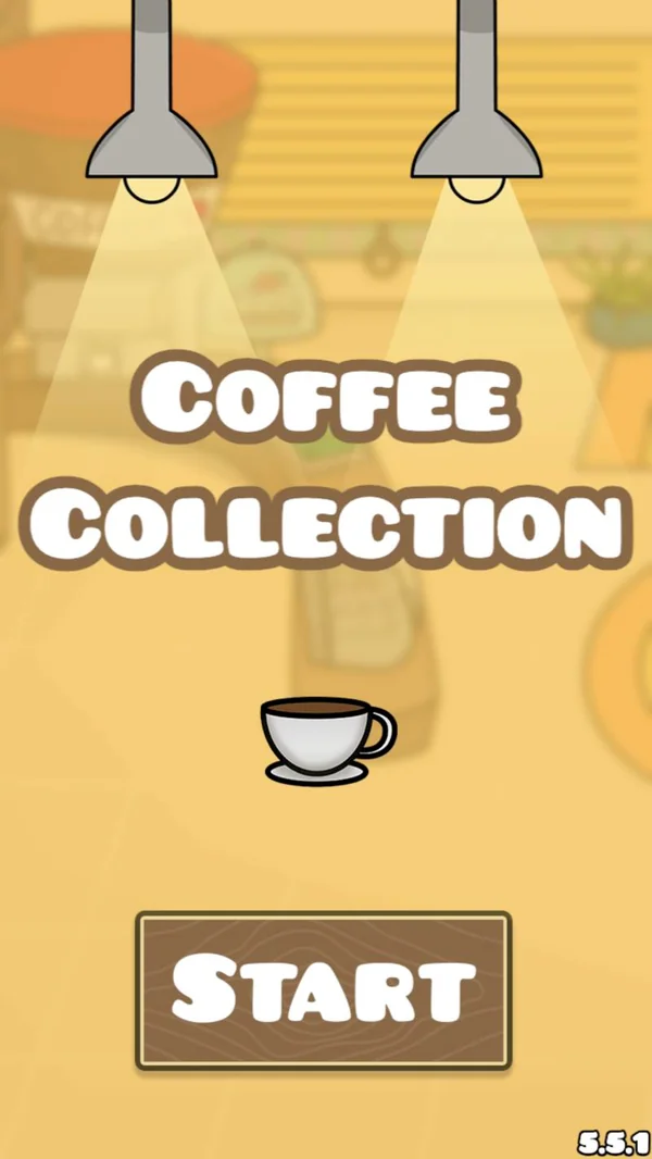 The Coffee Collection title screen with a cup of coffee under two café lamps