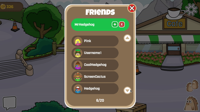 A gif showing the first version of the friends list system.