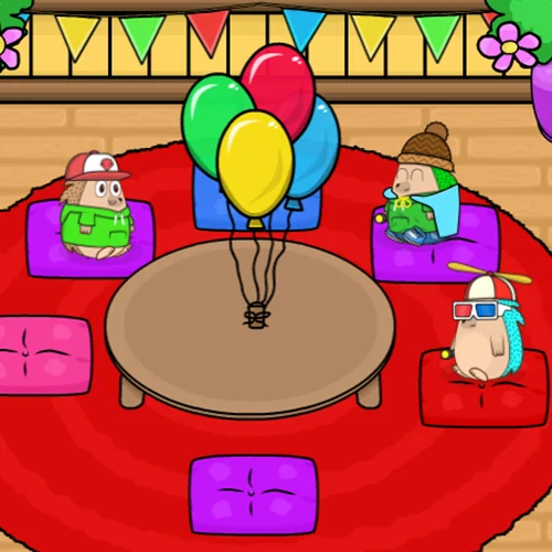 Hedgehogs having a party in a decorated home